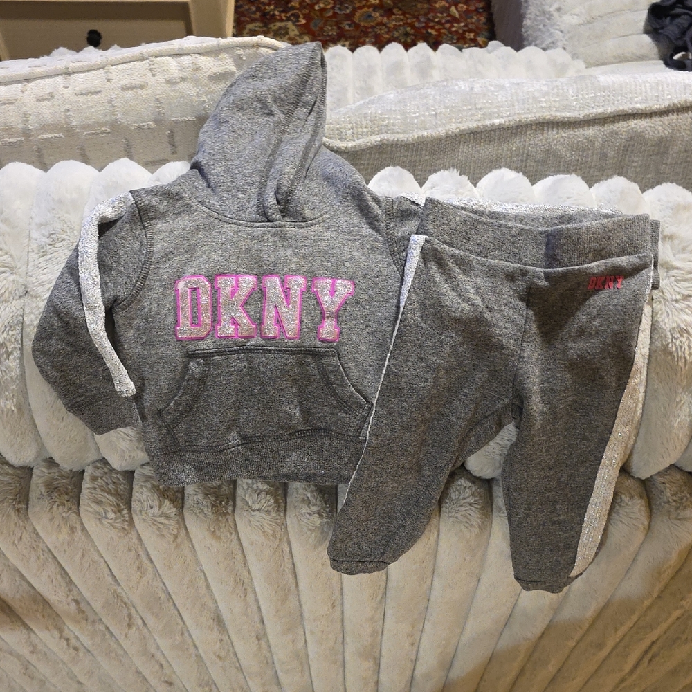 DKNY Gray Sweatshirt & Joggers Set with Pink Logo